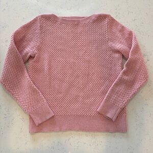 LL Bean 100% Cotton Basketweave Textured Knit Boatneck Sweater Pink Medium